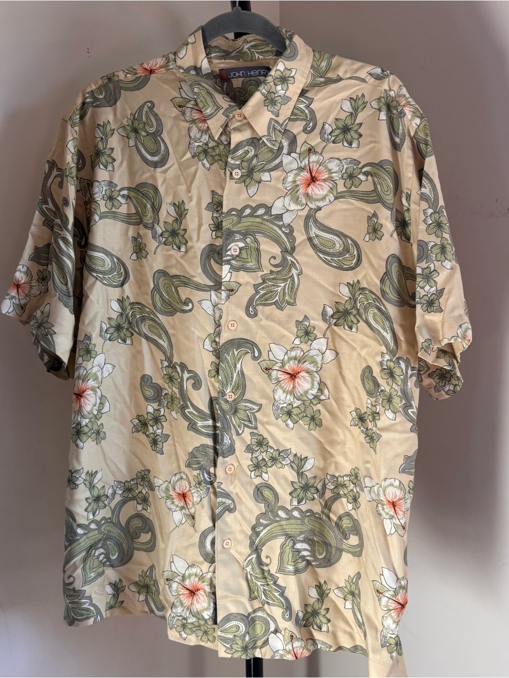 John Henry Beige Floral Short-Sleeve Button-Down Shirt